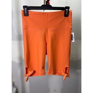 Old Navy PowerSoft High Waisted Biker Shorts Orange Side Tie Activewear Womens M